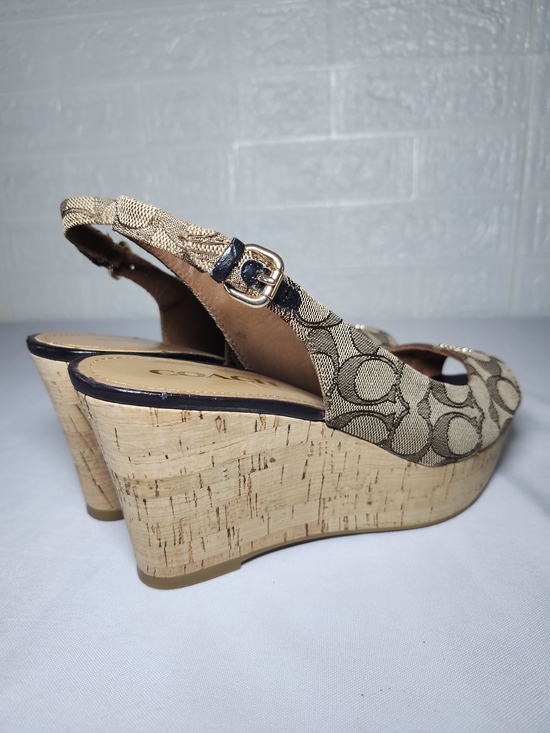 Coach Women's Slingback Wedge Sandals Tan Monogram Size 8 - Picture 8 of 15
